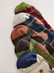 Green/ Red/ Brown Stripe Fluffy Animal Pattern Socks 5 Pack - Image 3 of 8