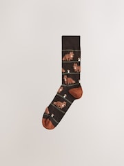 Green/ Red/ Brown Stripe Fluffy Animal Pattern Socks 5 Pack - Image 5 of 8