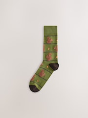 Green/ Red/ Brown Stripe Fluffy Animal Pattern Socks 5 Pack - Image 6 of 8