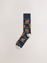 Green/ Red/ Brown Stripe Fluffy Animal Pattern Socks 5 Pack - Image 7 of 8
