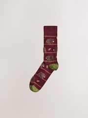 Green/ Red/ Brown Stripe Fluffy Animal Pattern Socks 5 Pack - Image 8 of 8