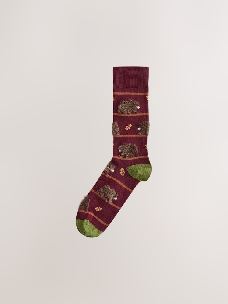 Green/ Red/ Brown Stripe Fluffy Animal Pattern Socks 5 Pack - Image 8 of 8 Green/ Red/ Brown Stripe Fluffy Animal Pattern Socks 5 Pack - Image 8 of 8