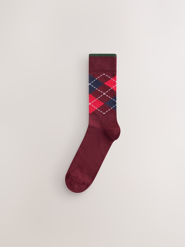Blue/ Red Preppy Argyle Pattern Socks 5 Pack - Image 2 of 8 Blue/ Red Preppy Argyle Pattern Socks 5 Pack - Image 2 of 8