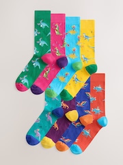 Bright Blue/ Yellow Party Dinosaur - Lot de 8 paires de chaussettes à motifs - Image 1 sur 11
