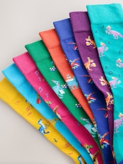 Bright Blue/ Yellow Party Dinosaur - Lot de 8 paires de chaussettes à motifs - Image 10 sur 11