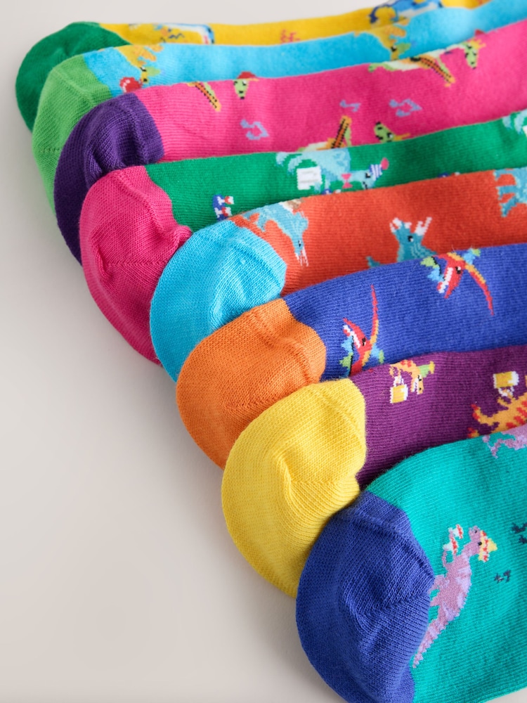Bright Blue/ Yellow Party Dinosaur - Lot de 8 paires de chaussettes à motifs - Image 11 sur 11