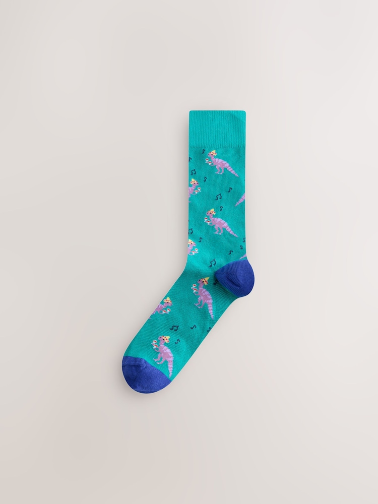 Bright Blue/ Yellow Party Dinosaur - Lot de 8 paires de chaussettes à motifs - Image 2 sur 11