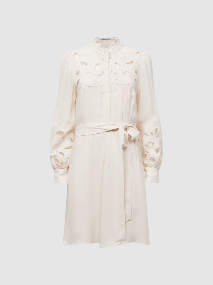 Reiss Ivory Clara Fitted Lace Cut-Out Mini Dress - Image 2 of 5