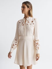 Reiss Ivory Clara Fitted Lace Cut-Out Mini Dress - Image 3 of 5