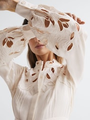 Reiss Ivory Clara Fitted Lace Cut-Out Mini Dress - Image 4 of 5