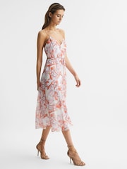 Reiss Pale Pink Pippa Floral Printed Midi Dress - Image 1 of 8