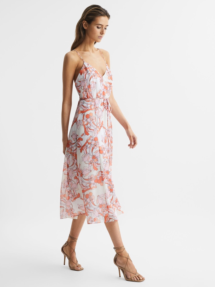 Reiss Pale Pink Pippa Floral Printed Midi Dress - Image 1 of 8