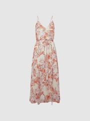 Reiss Pale Pink Pippa Floral Printed Midi Dress - Image 2 of 8