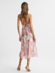 Reiss Pale Pink Pippa Floral Printed Midi Dress - Image 5 of 8