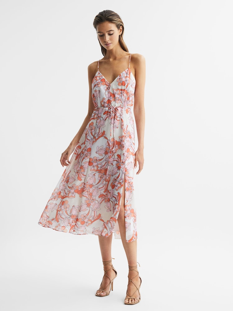 Reiss Pale Pink Pippa Floral Printed Midi Dress - Image 8 of 8