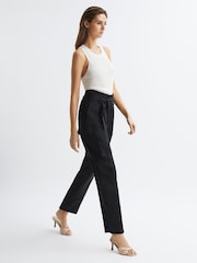 Reiss Black Joanie High Rise Straight Leg Utility Trousers - Image 1 of 6