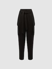 Reiss Black Joanie High Rise Straight Leg Utility Trousers - Image 2 of 6