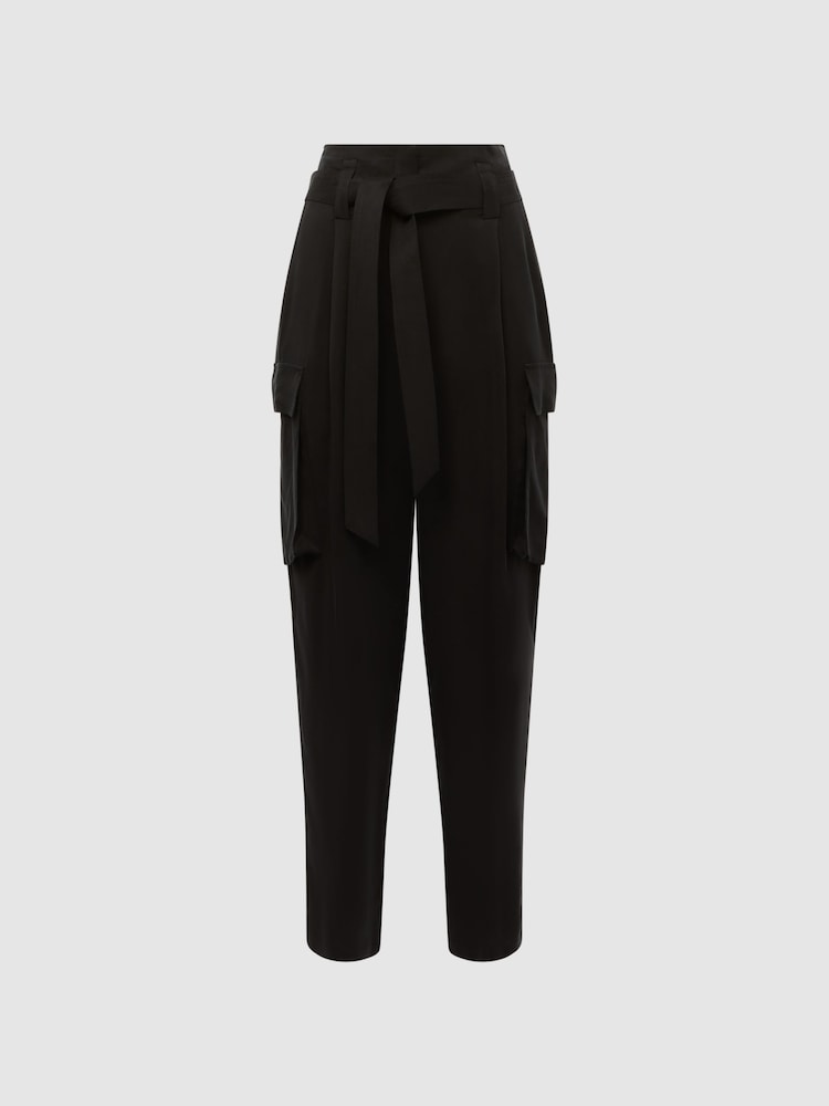 Reiss Black Joanie High Rise Straight Leg Utility Trousers - Image 2 of 6