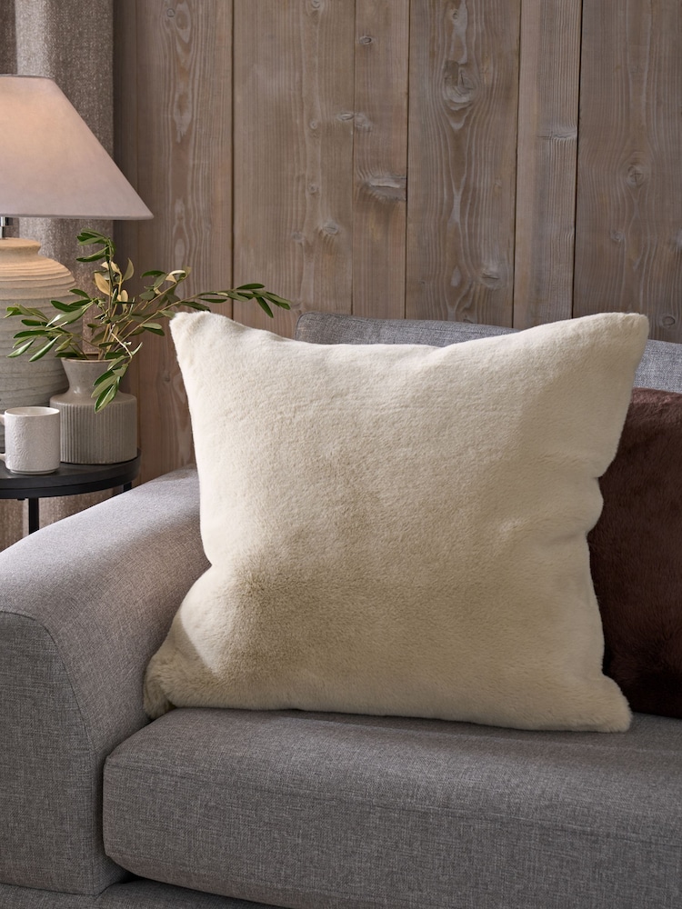 Light Natural Soft To Touch Plush 59 x 59cm Faux Fur Cushion - Image 2 of 6