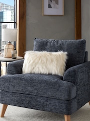 Ivory White Long Faux Fur 50 x 30cm Cushion - Image 1 of 5