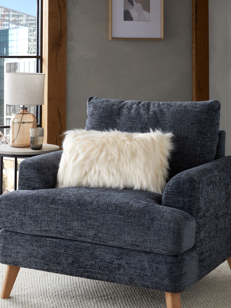 Ivory White Long Faux Fur 50 x 30cm Cushion - Image 1 of 5