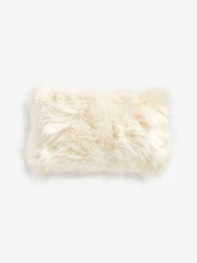 Ivory White Long Faux Fur 50 x 30cm Cushion - Image 5 of 5