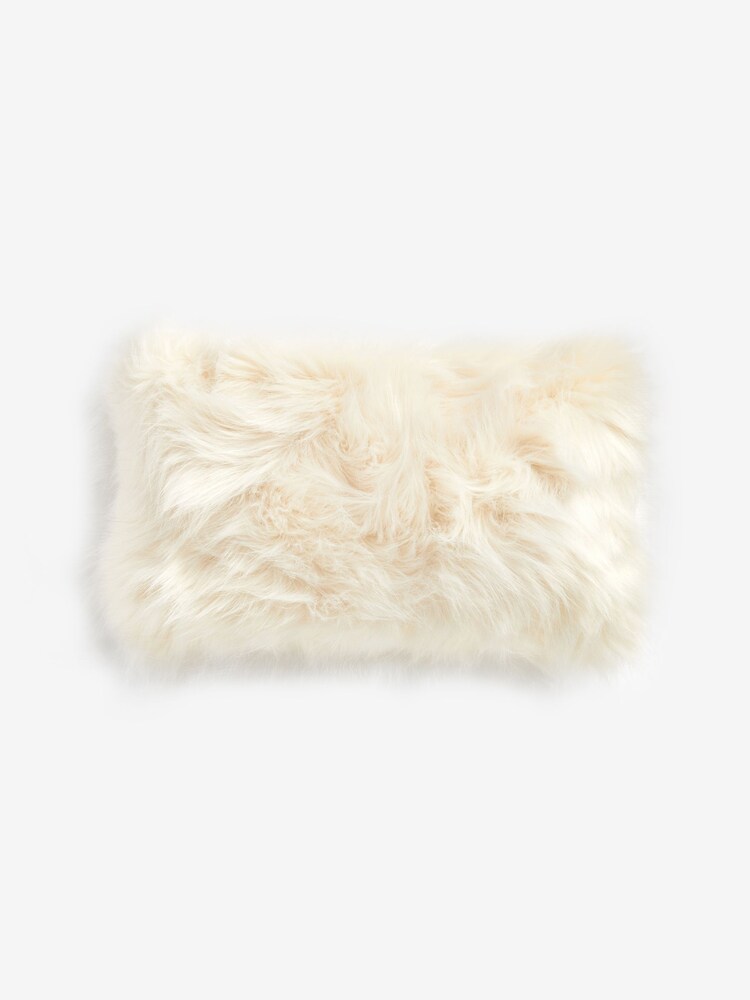 Ivory White Long Faux Fur 50 x 30cm Cushion - Image 5 of 5