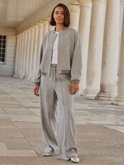 Grey Rochelle Textured Elasticated Waist Wide Leg Trousers - Image 1 of 6