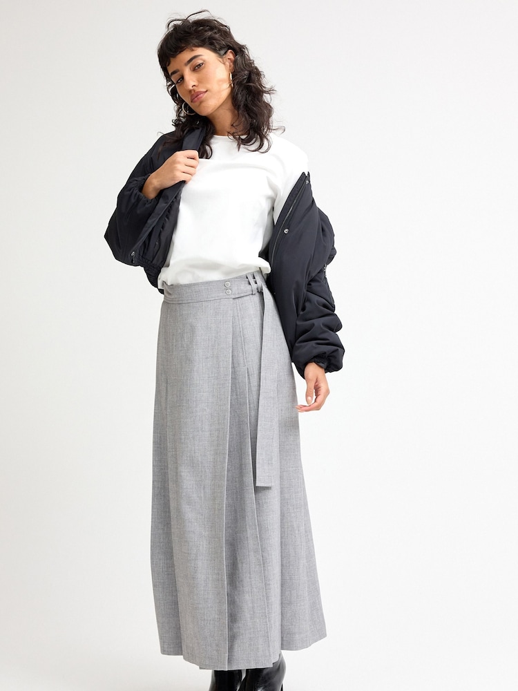 Grey Textured Midi Wrap Skirt - Image 1 of 6