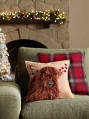 Подушка с отделкой в виде рождественских колоколов Hamish The Highland Cow - Изображение 1 из 4