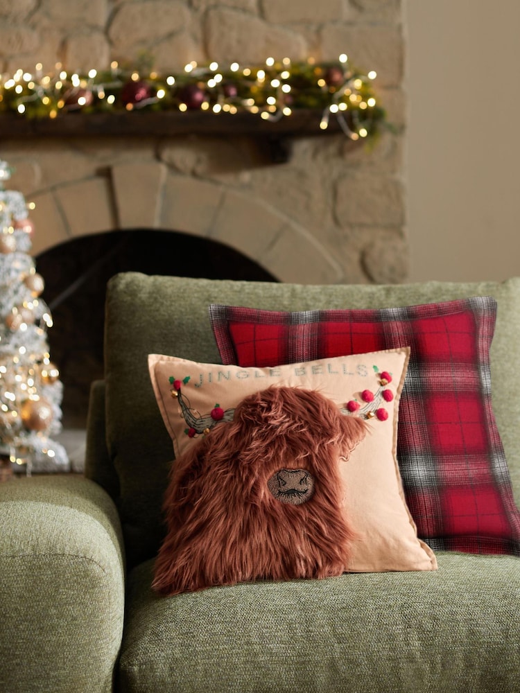 Подушка с отделкой в виде рождественских колоколов Hamish The Highland Cow - Изображение 1 из 4