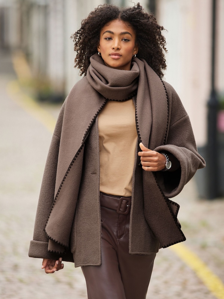 Brown Scarf Coat - Image 1 of 7