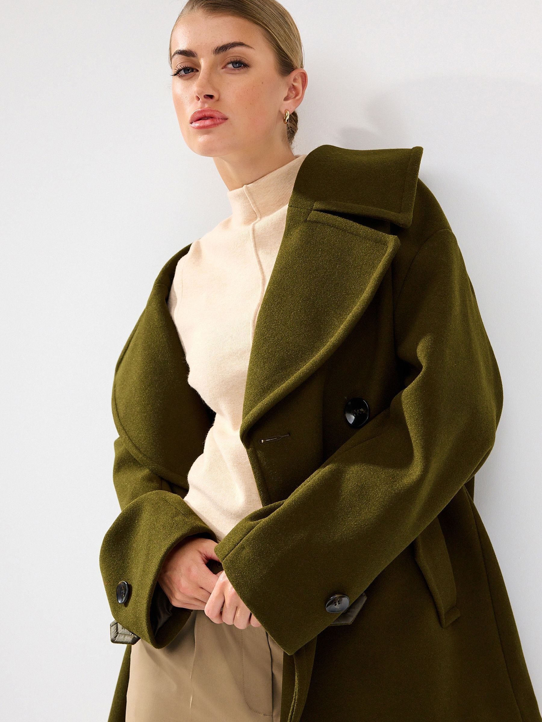 Buy Khaki Green Double Breasted Long Sleeved Peacoat from Next Luxembourg