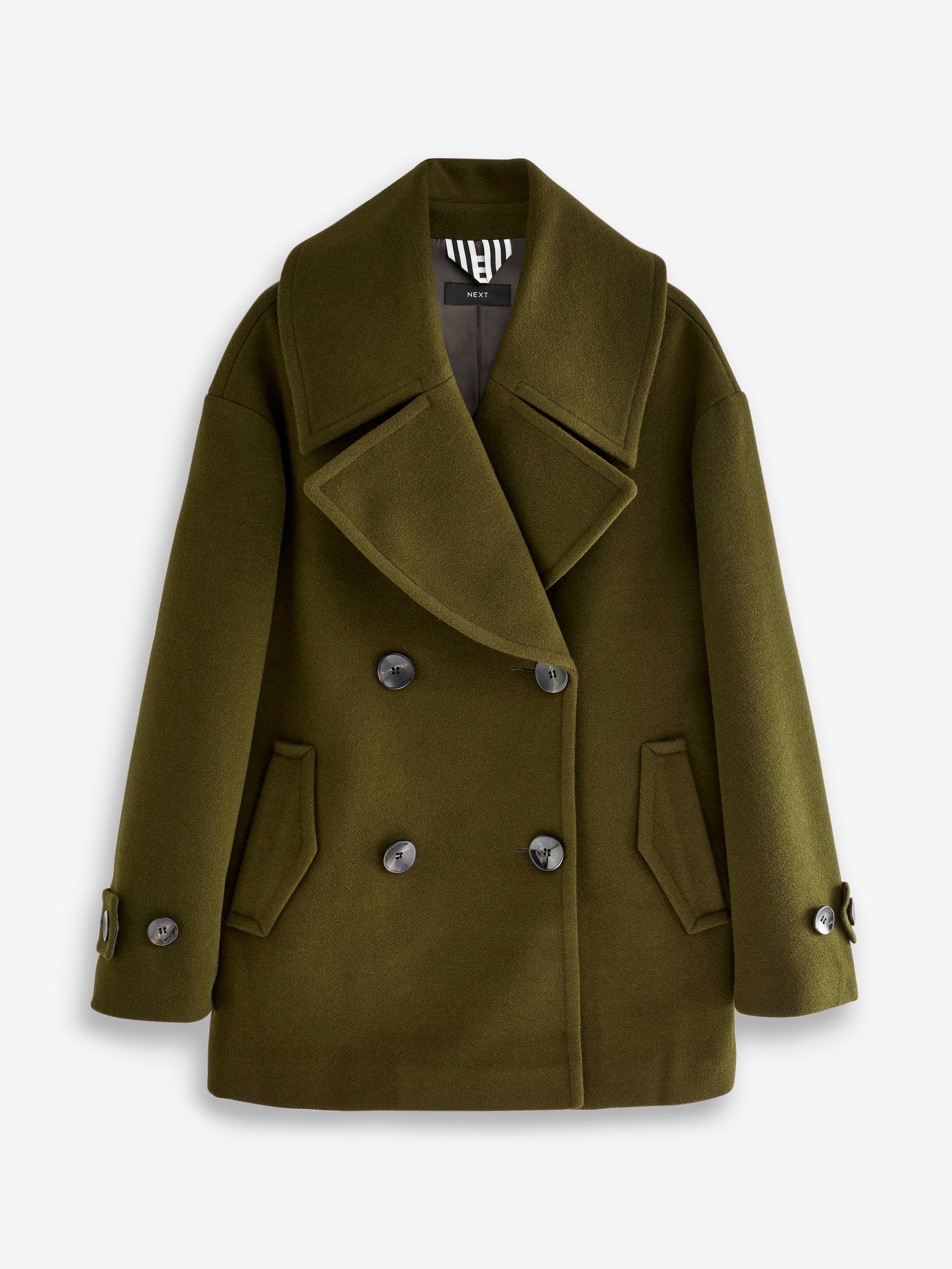 Buy Khaki Green Double Breasted Long Sleeved Peacoat from Next Luxembourg