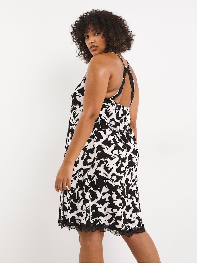 Simply Be Black Mono Print Luna Secret Support Lace Nightie - Image 2 of 5