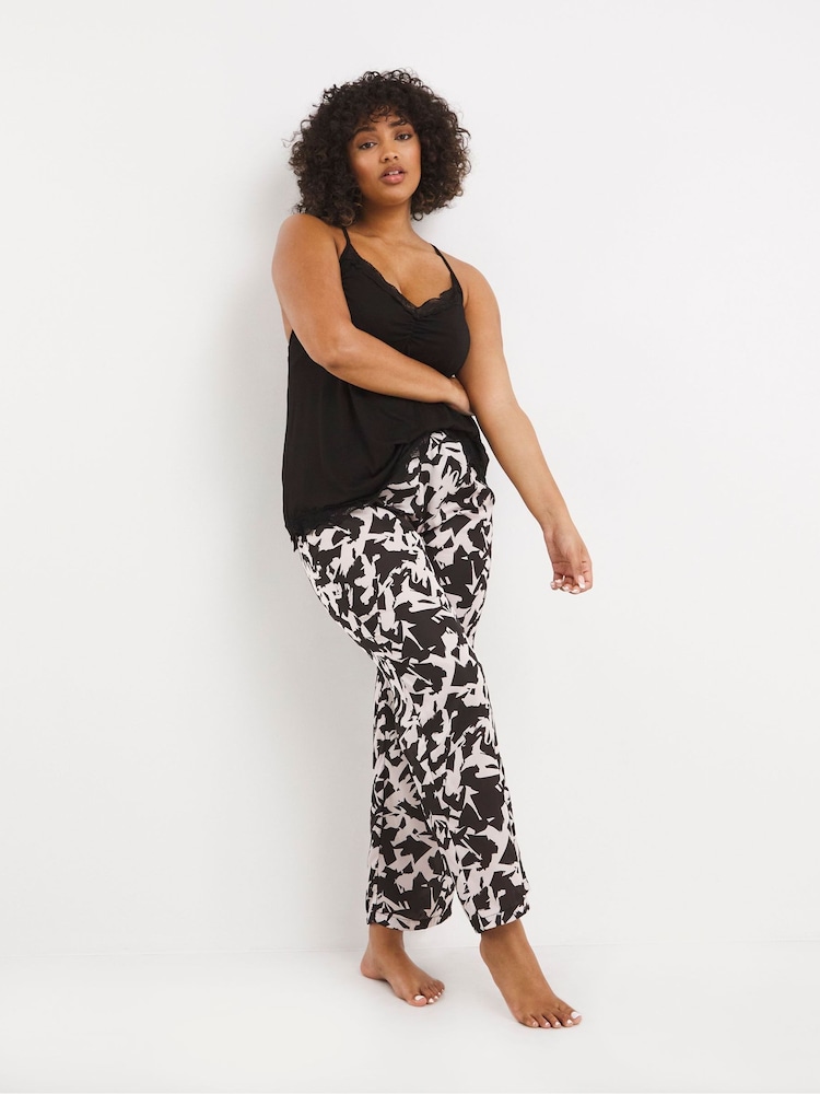 Simply Be Black Mono Print Luna Secret Support Lace Pyjama Set - Image 1 of 6 Simply Be Black Mono Print Luna Secret Support Lace Pyjama Set - Image 1 of 6