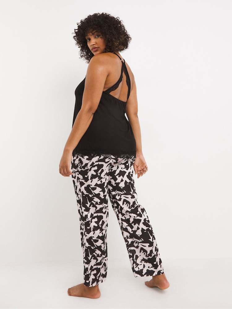 Simply Be Black Mono Print Luna Secret Support Lace Pyjama Set - Image 2 of 6 Simply Be Black Mono Print Luna Secret Support Lace Pyjama Set - Image 2 of 6