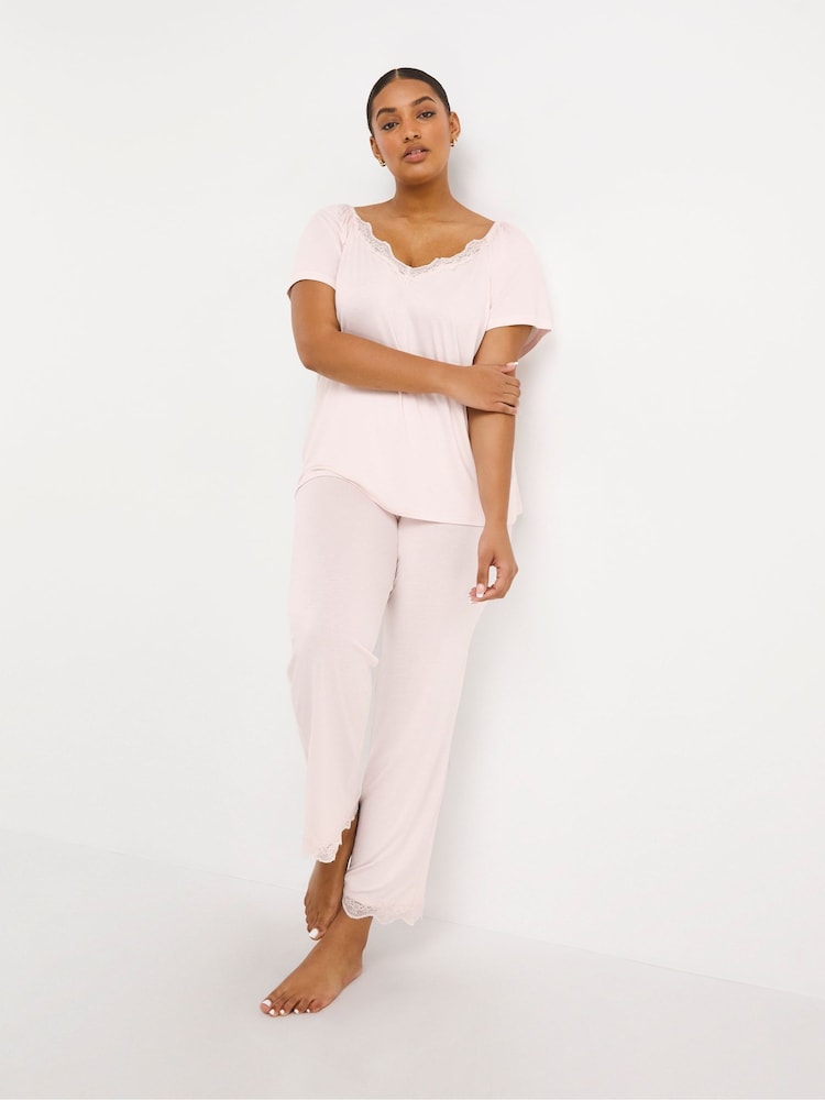 Simply Be Pink Luna Lace Pyjama Set - Image 1 of 6