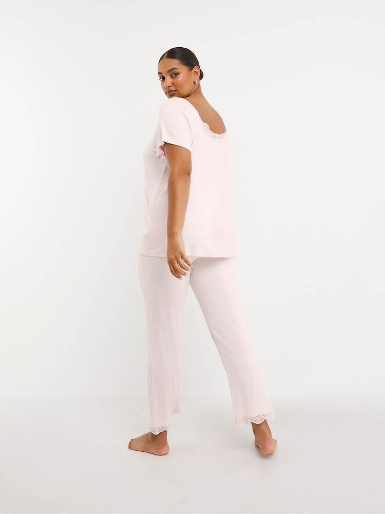 Simply Be Pink Luna Lace Pyjama Set - Image 2 of 6