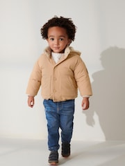 Rjava - Teddy Padded jakna; suknjič with (sintetična tkanina) borg Lined Hood (3mths-7yrs) - Slika 1 iz 8
