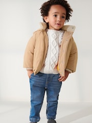 Rjava - Teddy Padded jakna; suknjič with (sintetična tkanina) borg Lined Hood (3mths-7yrs) - Slika 2 iz 8