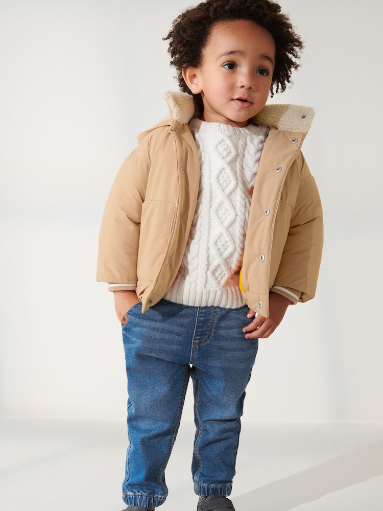 Rjava - Teddy Padded jakna; suknjič with (sintetična tkanina) borg Lined Hood (3mths-7yrs) - Slika 2 iz 8