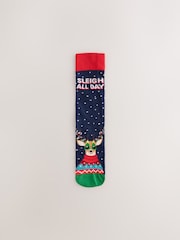 Navy/Red Sleigh all Day Reindeer Christmas Socks 2 Pack - Image 3 of 6