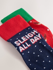 Navy/Red Sleigh all Day Reindeer Christmas Socks 2 Pack - Image 4 of 6