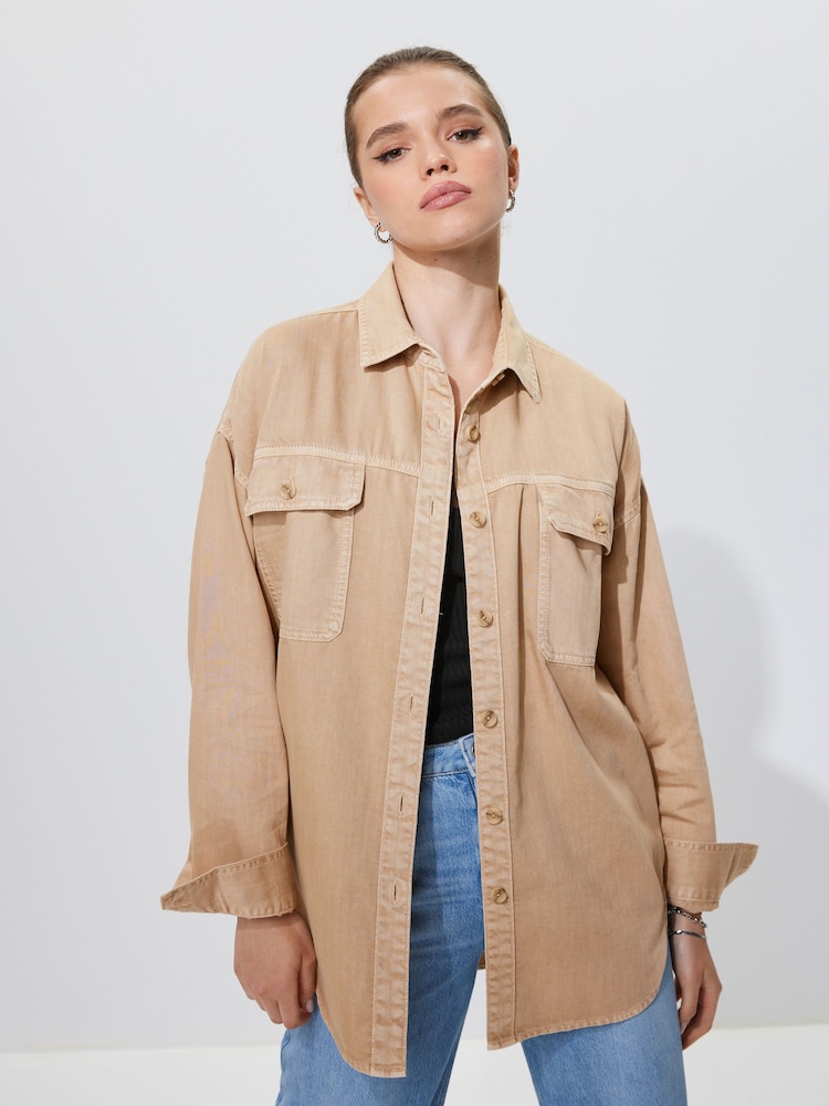 Neutral Oversized Denim Shirt - Image 1 of 4