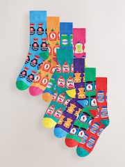Bright Blue/Yellow/Pink Sauces Pattern Fun Socks 8 Pack - Image 1 of 11