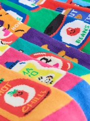 Bright Blue/Yellow/Pink Sauces Pattern Fun Socks 8 Pack - Image 10 of 11