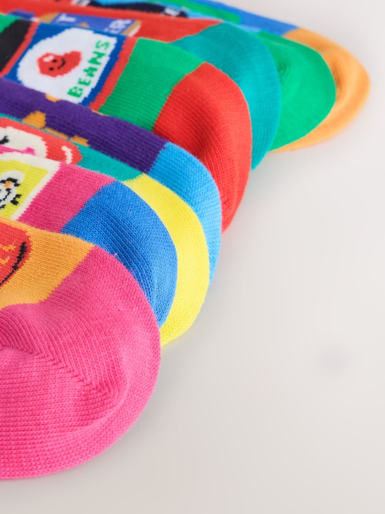 Bright Blue/Yellow/Pink Sauces Pattern Fun Socks 8 Pack - Image 11 of 11