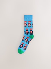 Bright Blue/Yellow/Pink Sauces Pattern Fun Socks 8 Pack - Image 2 of 11