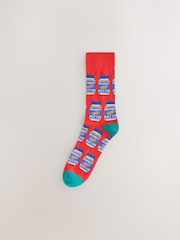 Bright Blue/Yellow/Pink Sauces Pattern Fun Socks 8 Pack - Image 3 of 11